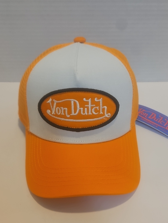 Von Dutch Orange and White Logo Trucker Hat main image 4